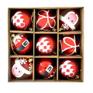 Caja con 9 esferas navideñas, diseño diamantado de santa claus en mat…