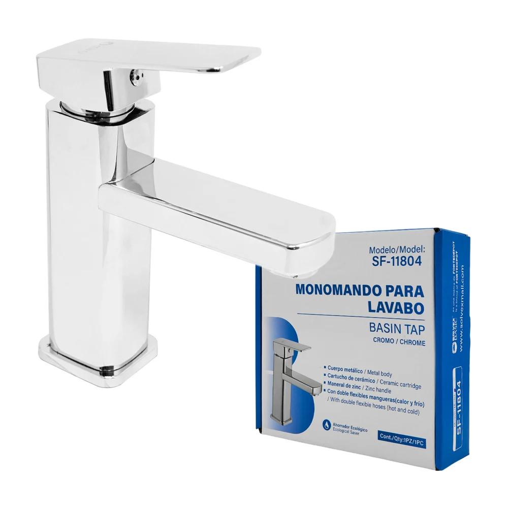 Monomando para lavabo solvex de cuerpo en acero con diseño cuadrado /…