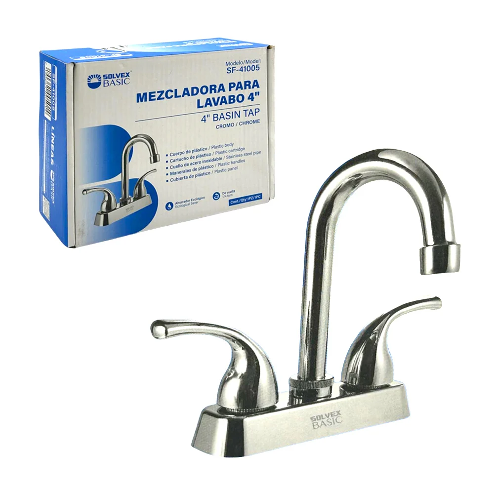 Llave mezcladora solvex basic de 4 pulgadas con cuello cisne de acero…