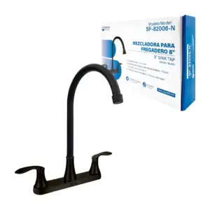Mezcladora para lavabo grande de 8 pulgadas, negra, con cuerpo de zin…