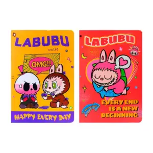 Libreta de pasta dura con listón separador y estampado de labubu, var…
