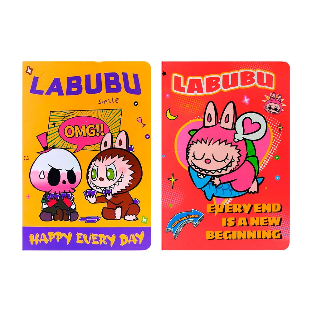Libreta de pasta dura con listón separador y estampado de labubu, var…