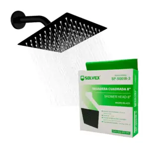 Regadera cuadrada en color negro solvex de 8 pulgadas con conexión de…