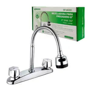 Llave mezcladora para fregadero cromada solvex de 8 pulgadas con cuel…