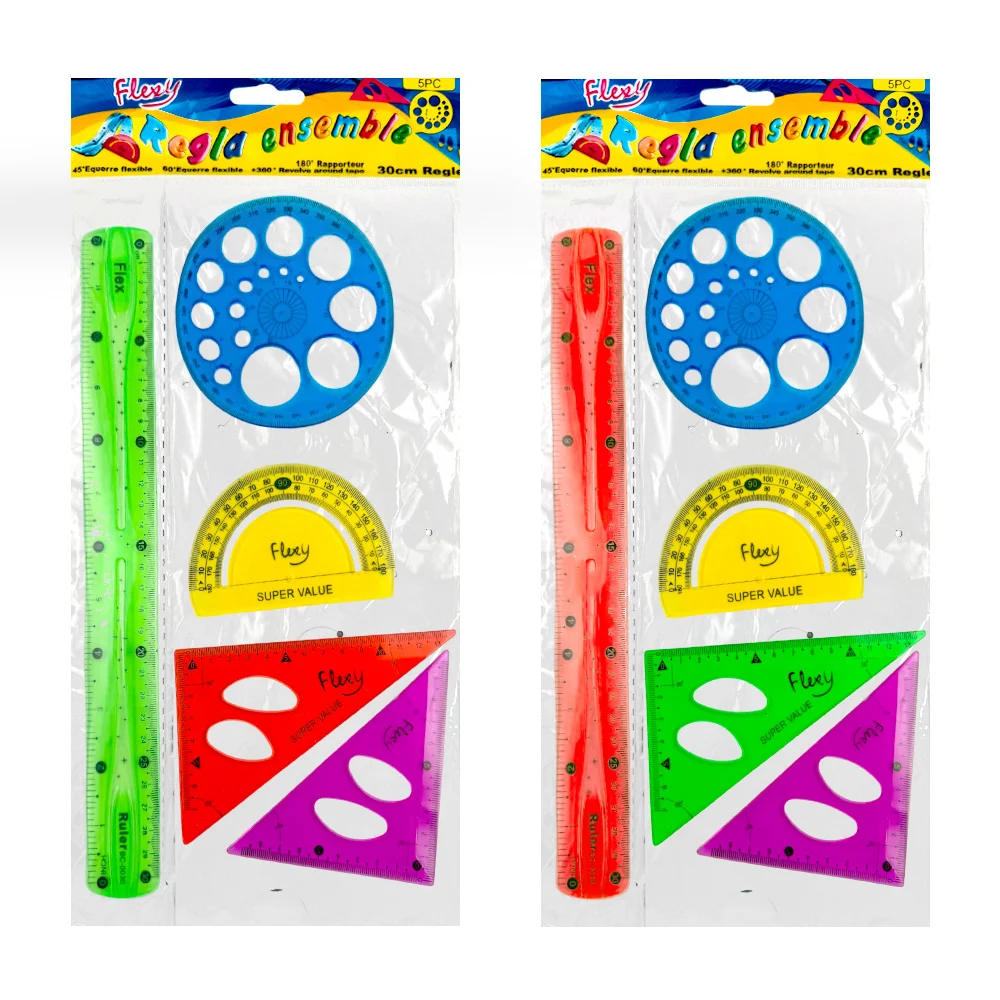 Juego de geometría flexible de 5 piezas con regla de 30cm, 2 escuadra…