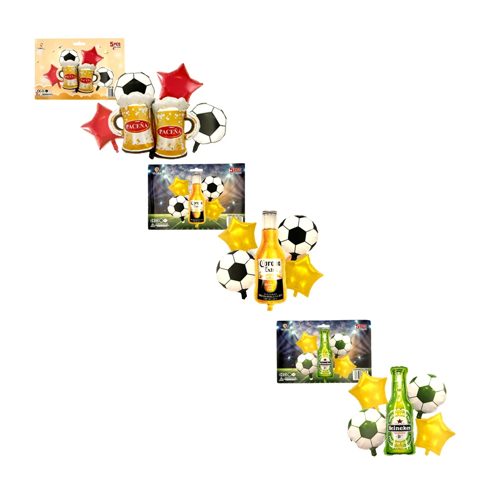 Paquete de 5 globos metálicos con tematica de cerveza y balones de fu…