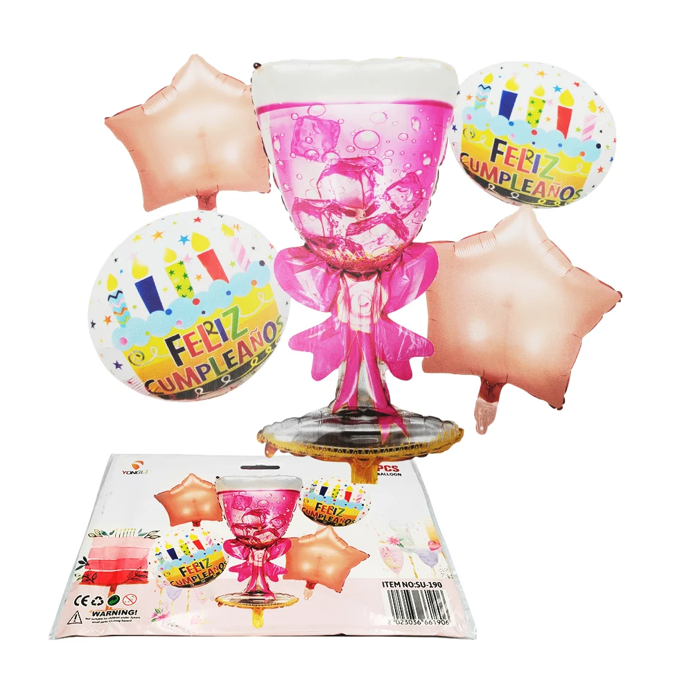 Paquete de 5 globos metálicos con diseño de copa cocktail y estrellas…