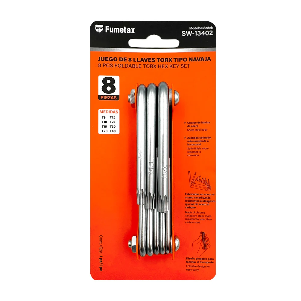 Juego de 8 llaves plegables torx tipo navaja fumetax con acabado sati…
