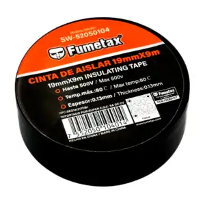 1pza Cinta aislante fumetax en color negro con longitud de 19mmx9m / …