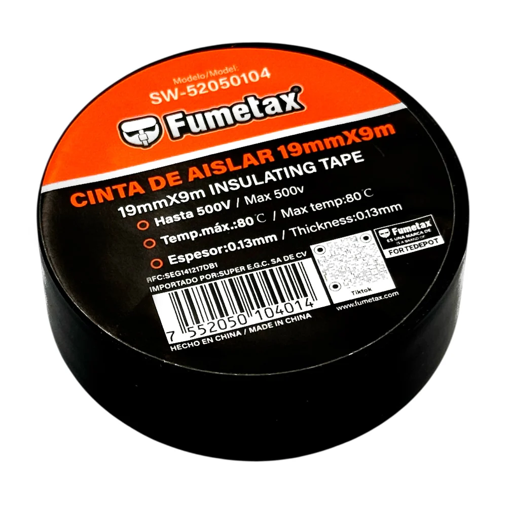 1pza Cinta aislante fumetax en color negro con longitud de 19mmx9m / …