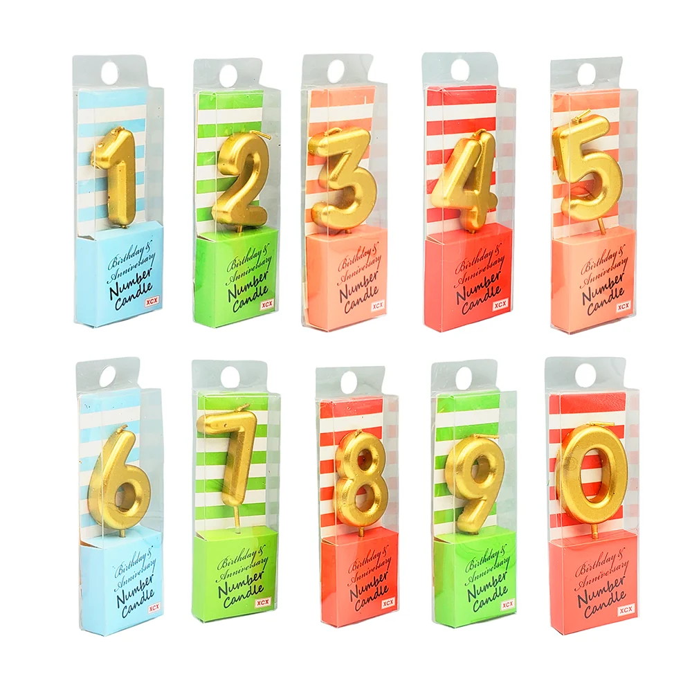 1pza Vela de cumpleaños con forma de número 0-9 color dorado, 4.5cm /…
