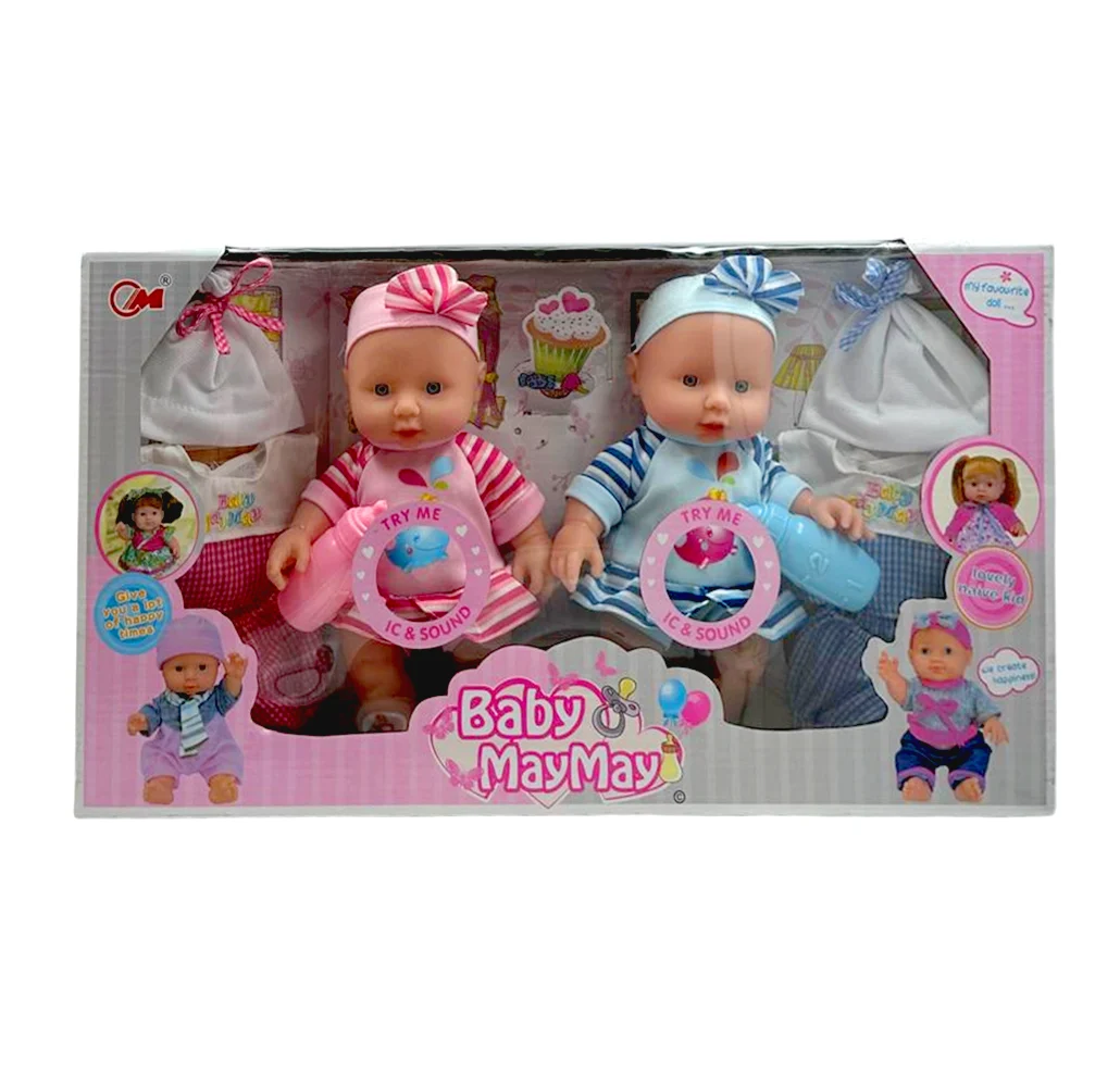 Set de 2 muñecas bebés con sonido, accesorios y ropita / baby may may…