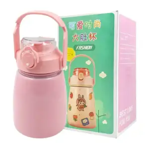 Botella termo personalizable de acero inoxidable con tapa y popote, v…