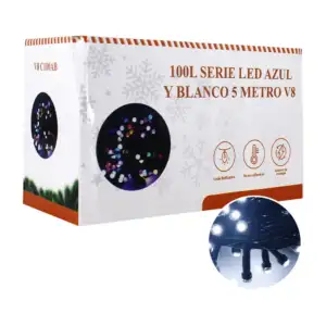 Serie de cable verde, 5 metros con 100 luces led en color blanco y az…