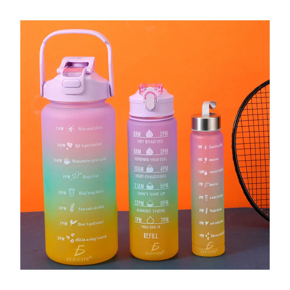 Juego con 3 botellas bicolor tricolor ele-gate de plástico con frases…