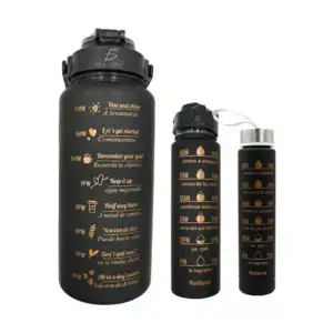 Juego con 3 botellas color mate ele-gate de plástico con frases motiv…
