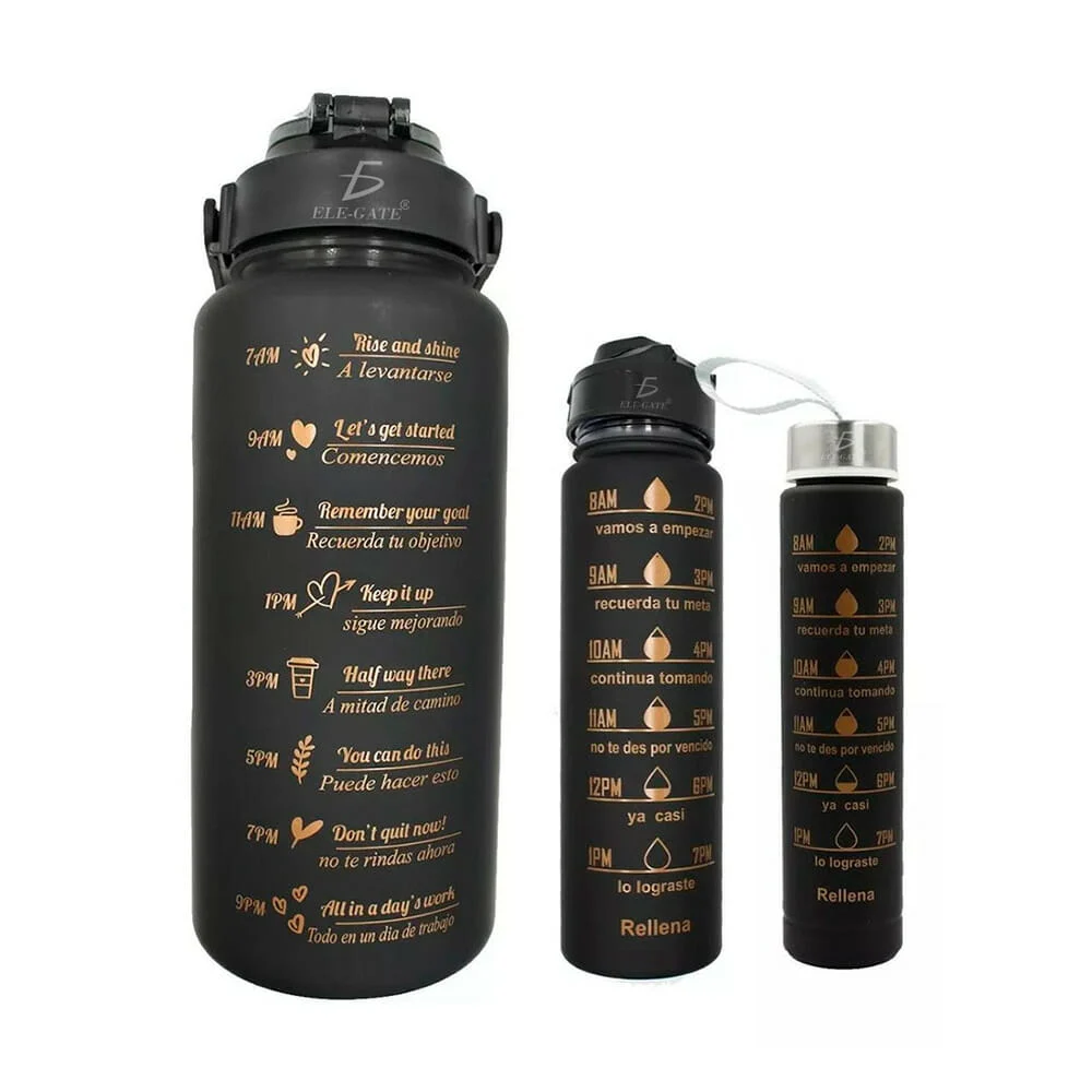 Juego con 3 botellas color mate ele-gate de plástico con frases motiv…