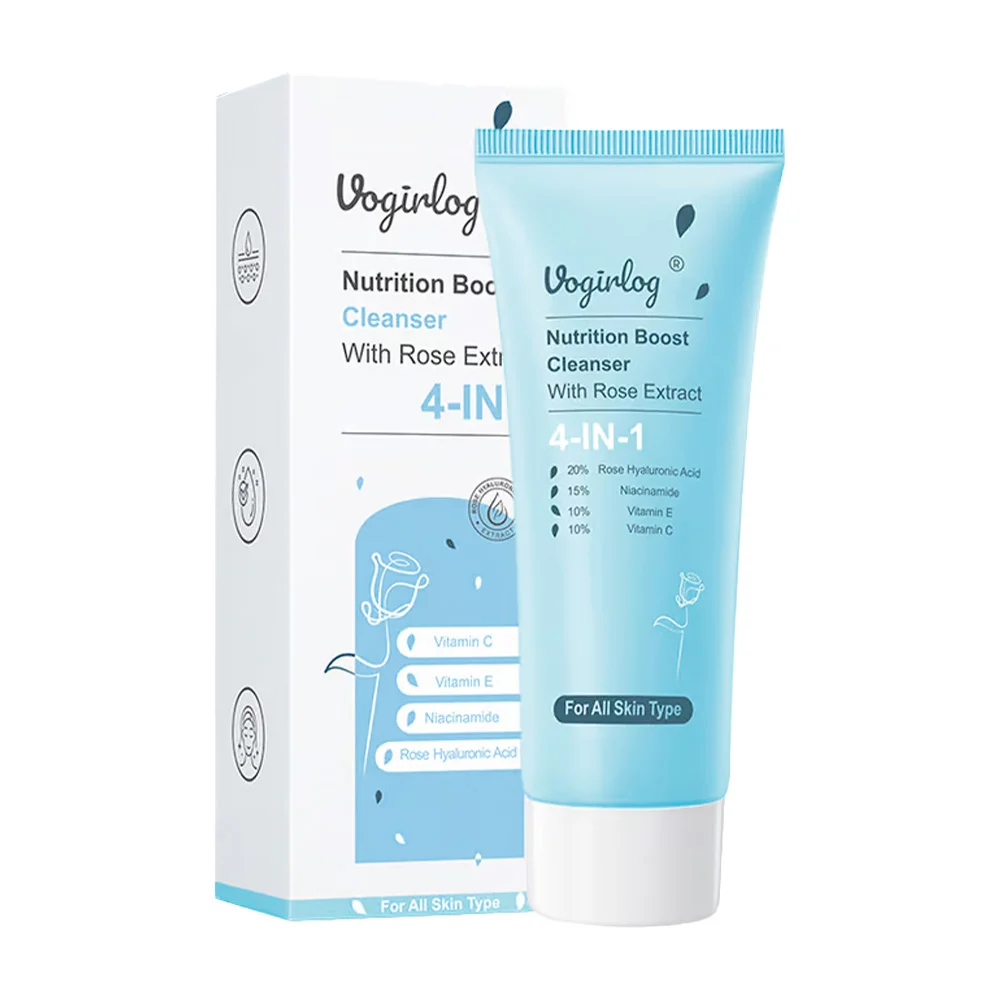 Limpiador facial hidratante 4 en 1 con extracto de rosa, 100g / vogir…