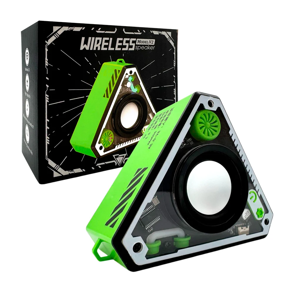 Bocina bluetooth triangular transparente con luces RGB, diseño portát…