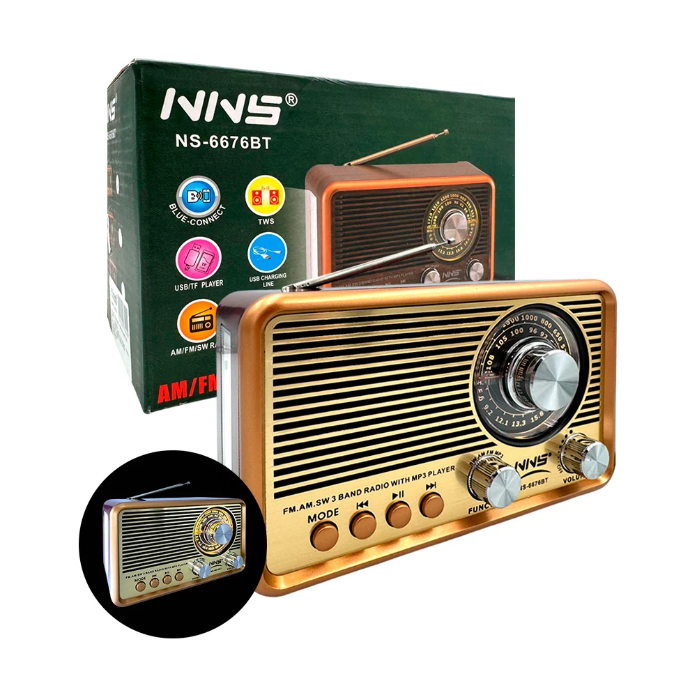 1pza Bocina / radio rectangular, inalámbrico, estilo vintage, con ant…