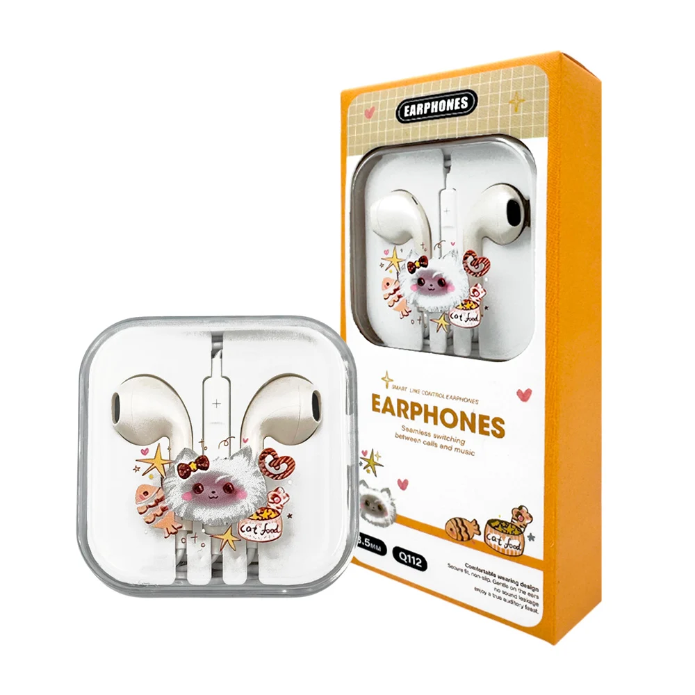 Audífonos alámbricos 3.5mm manos libres con estuche de gatito kawaii,…