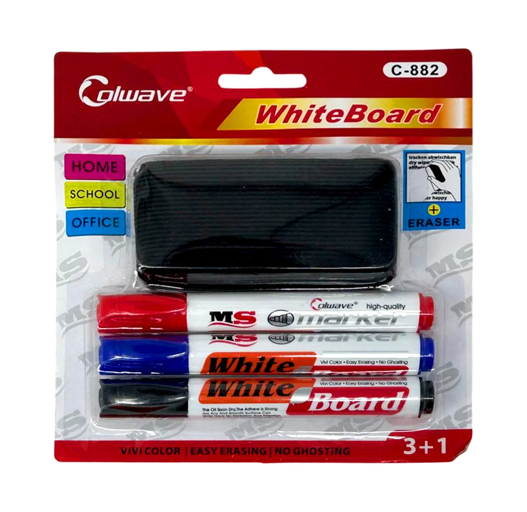 Blíster con 3 marcadores para pintarrón blanco + borrador, variedad d…