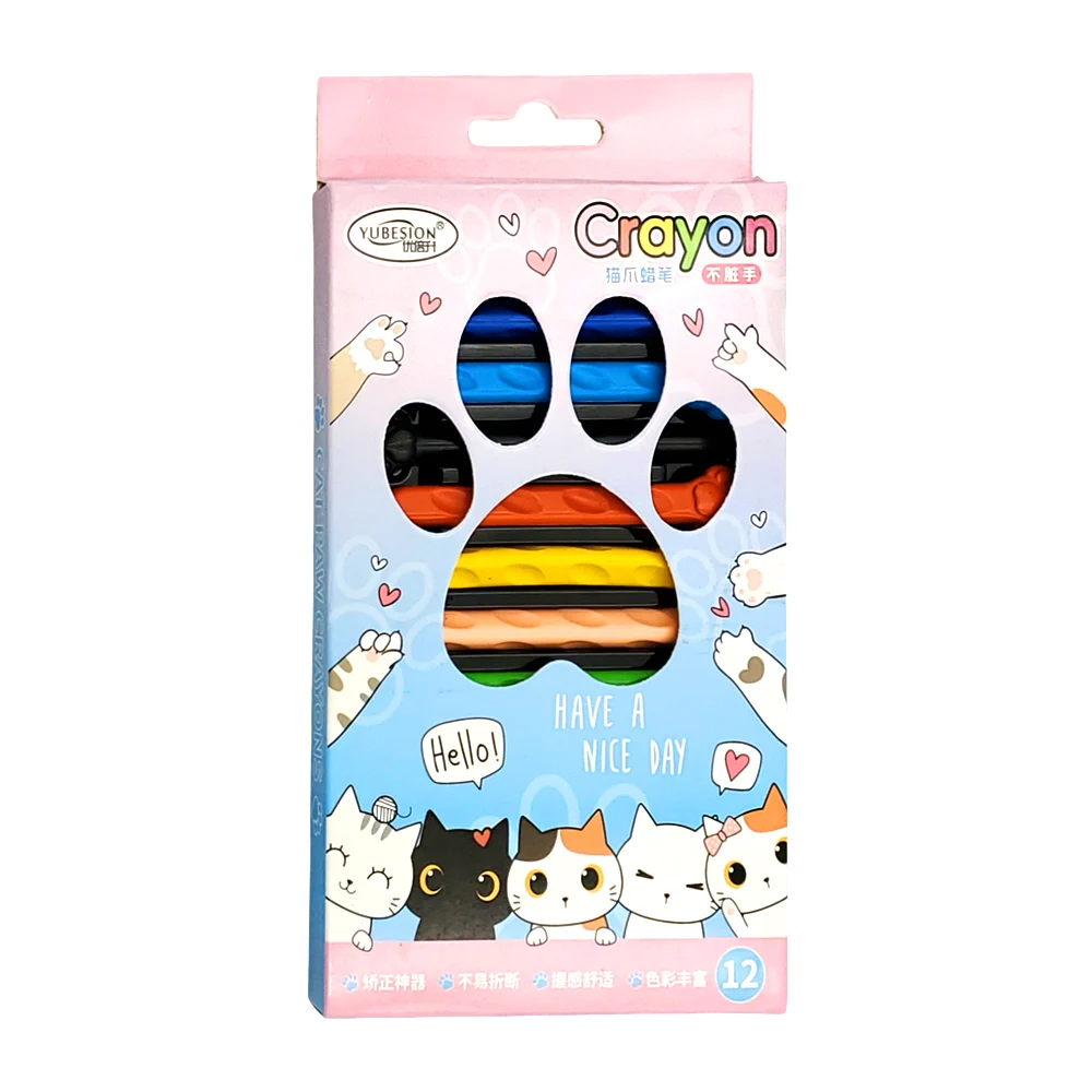 1 Caja con 12 crayones de cera, con diseño de pata de gatito y cuerpo…