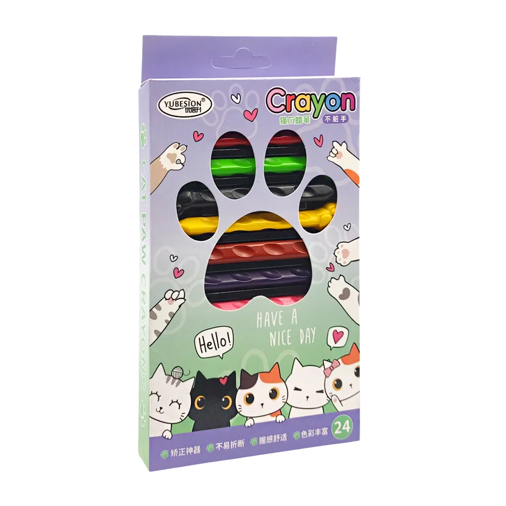 1 Caja con 24 crayones de cera, con diseño de pata de gatito y cuerpo…