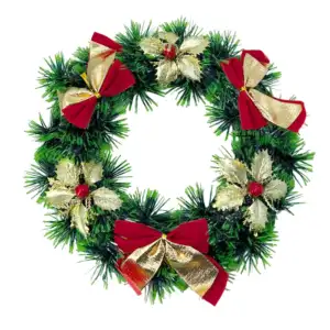 1pza corona navideña colgante para decoración de puerta con moños y p…