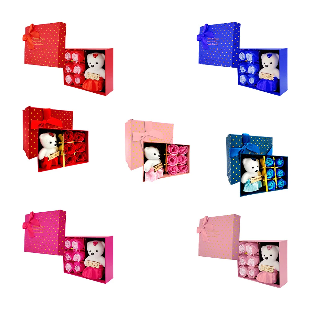 Caja rectangular con diseño de lunares - puntos, 6 rosas artificiales…