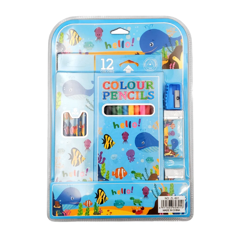 Kit de papelería infantil con caja de 12 colores, 6 lápices, 2 gomas …