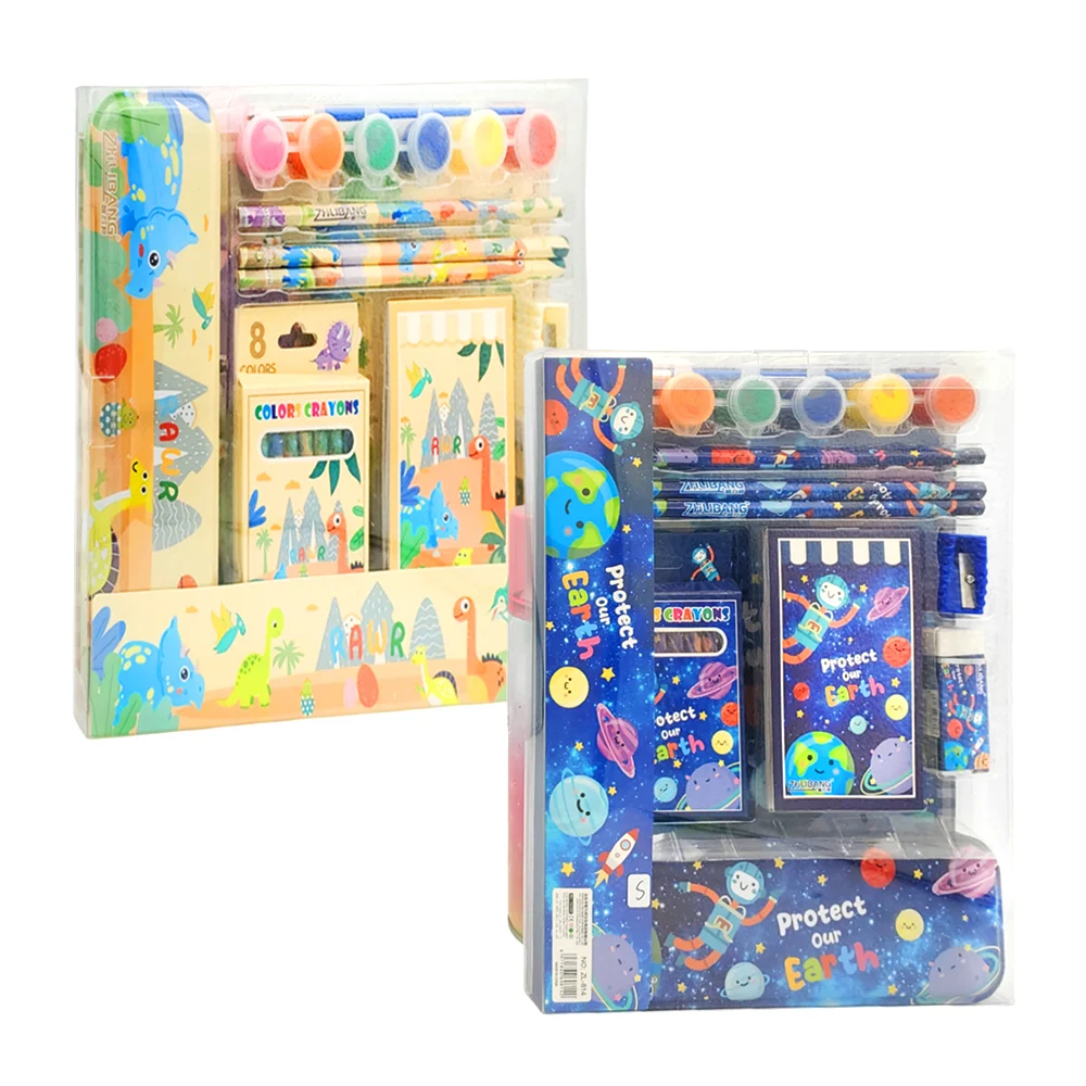 Kit papelería con 6 acuarelas, 3 lápices, 8 crayones, mini libreta, b…