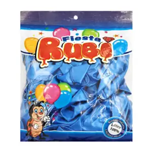 Paquete con 50 globos de latex fiesta rubí color azul metalico, 9in