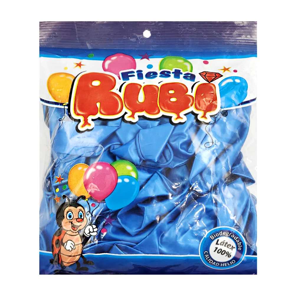 Paquete con 50 globos de latex fiesta rubí color azul metalico, 9in