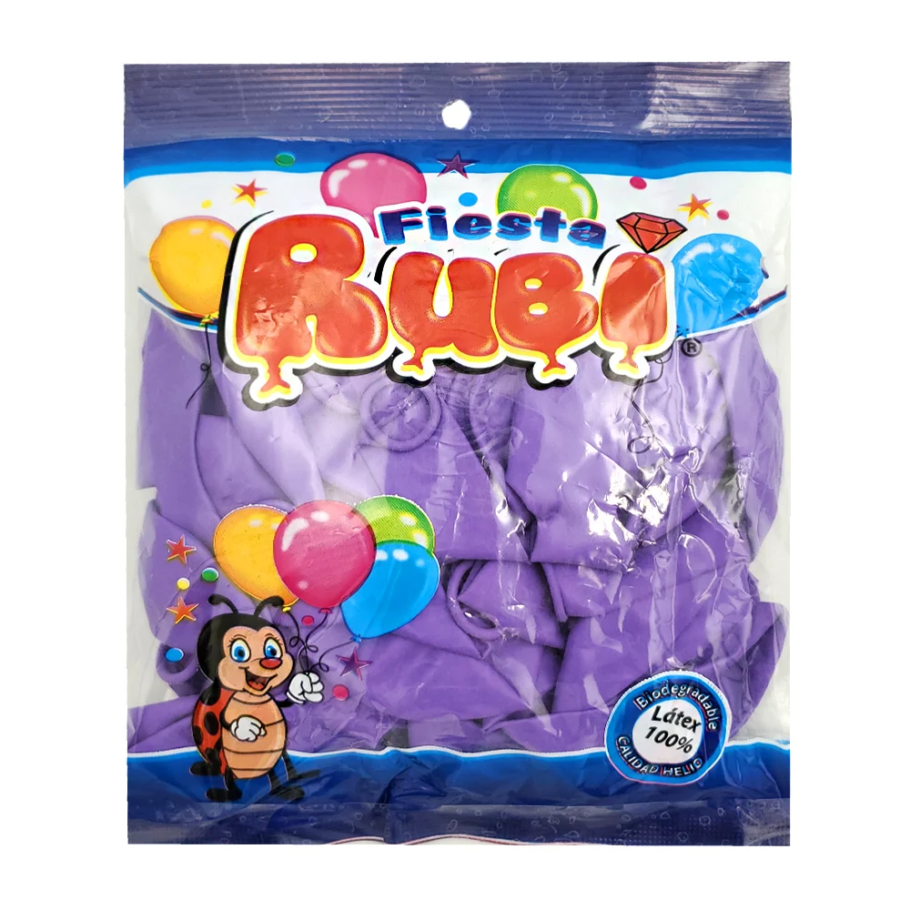 Paquete con 50 globos de 9in fiesta rubi en color morado / morado9in
