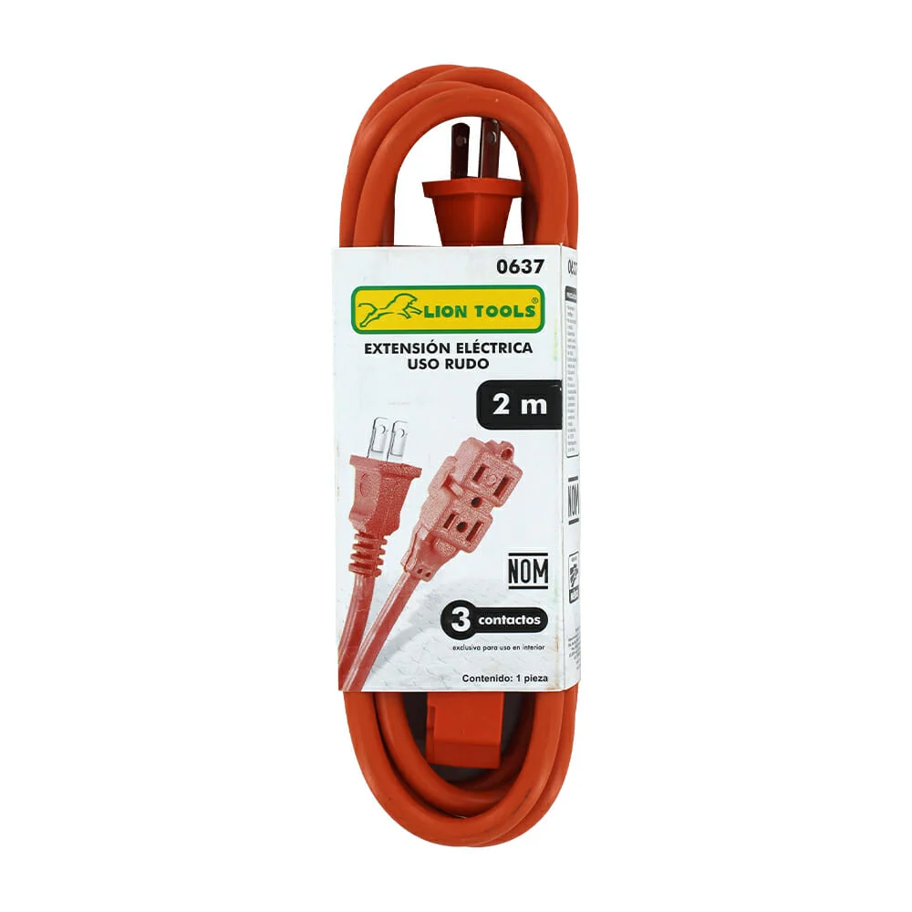 Extensión naranja lion tools calibre 16 awg de 2 metros con 3 contact…