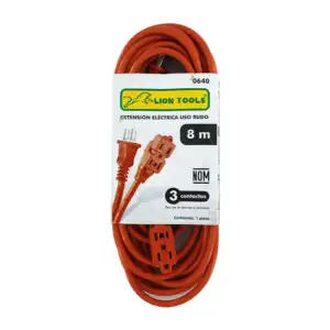 Extensión naranja lion tools calibre 16 awg de 8 metros con 3 contact…