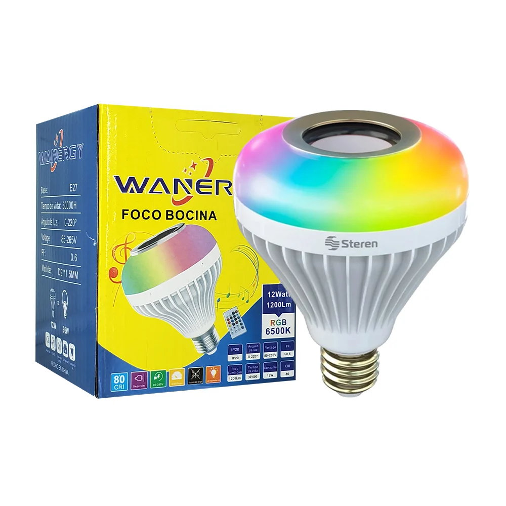 Foco bocina luz led rgb wanergy con control remoto y consumo de 12 wa…
