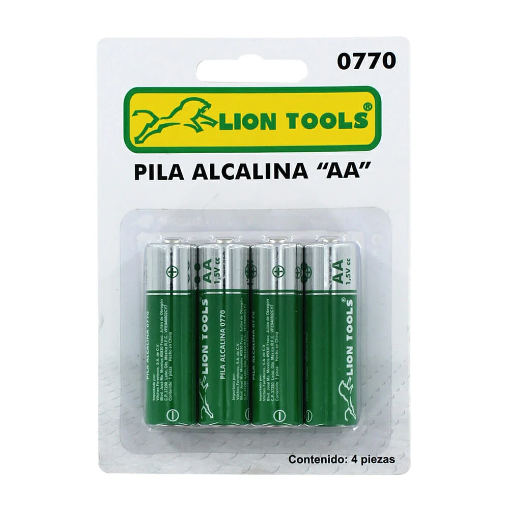 Blíster con 4 pilas baterías alcalinas lion tools doble a / 0770