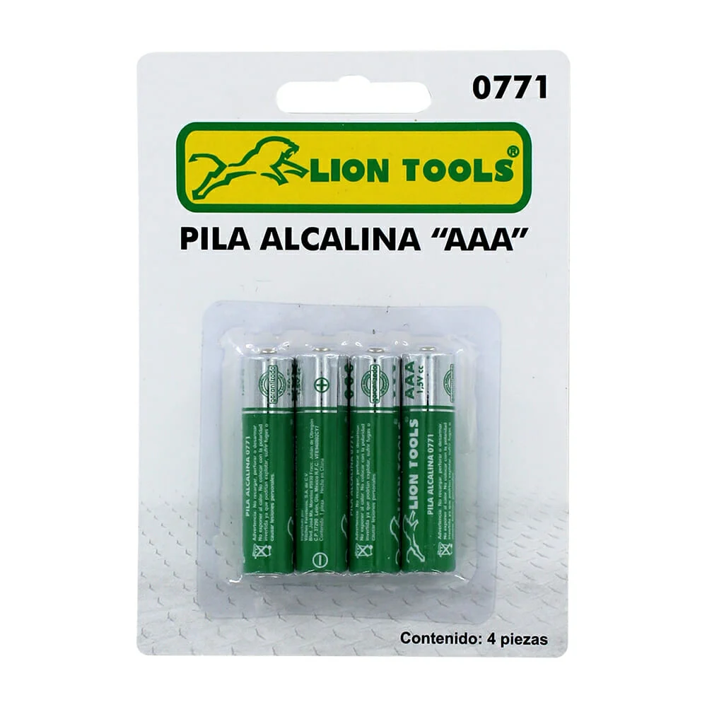 Blíster con 4 pilas baterías alcalinas lion tools triple a / 0771