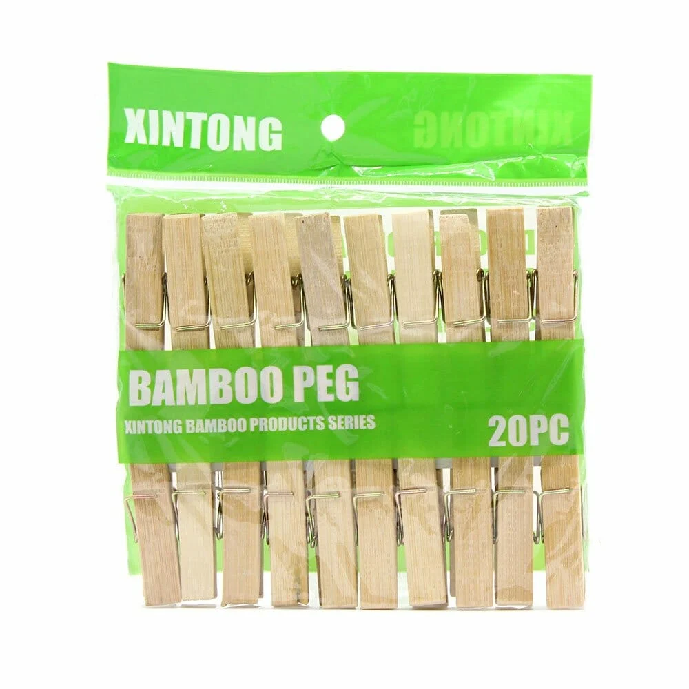 Paquete de 20 ganchos tipo pinzas de madera con bambú para colgar rop…