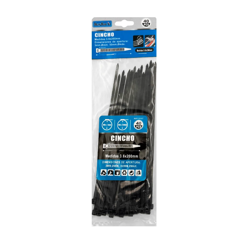 Paquete con 40 cinchos en color negro maxmacia con medidas de 3.6x200…