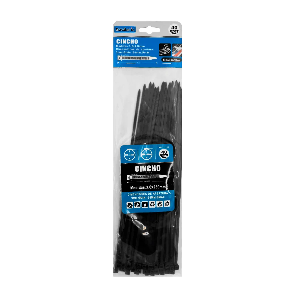 Paquete con 40 cinchos en color negro maxmacia con medidas de 3.6x250…