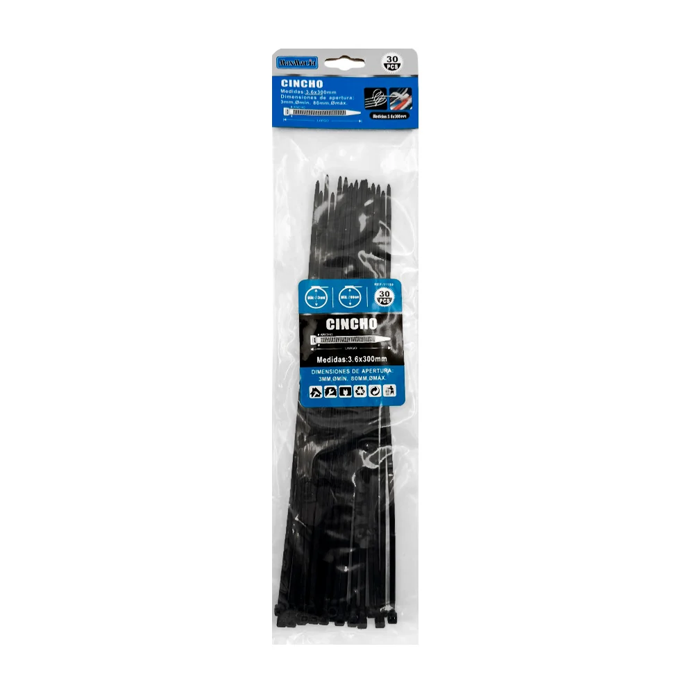 Paquete con 30 cinchos en color negro maxmacia con medidas de 3.6x300…