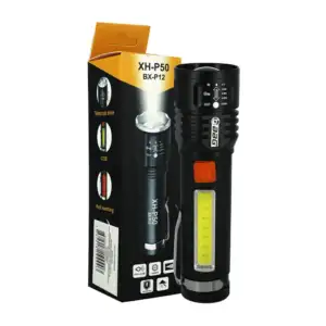 Linterna de mano recargable, con leds laterales y apertura variable