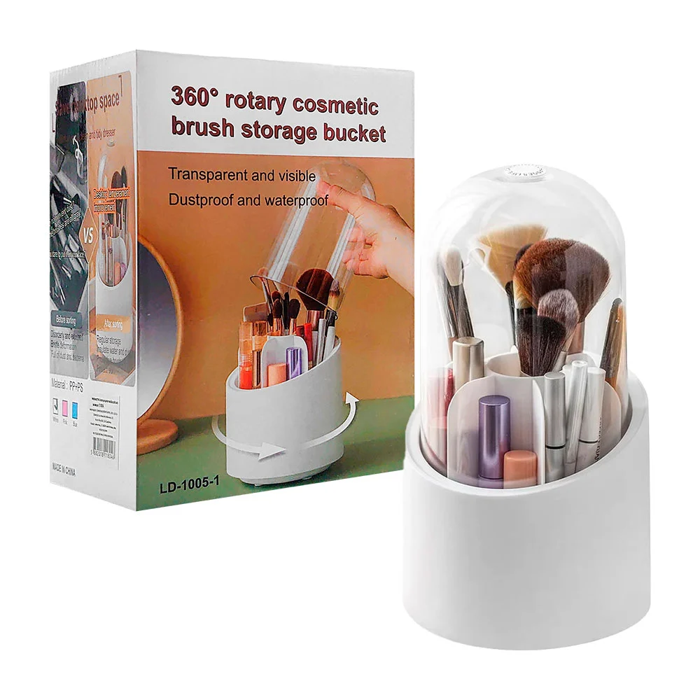 Cosmetiquera de escritorio rotativa, compartimientos y tapa transpare…