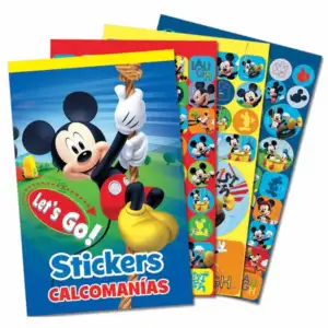 Libreta con stickers escolares con estampado de mickey mouse, variedad