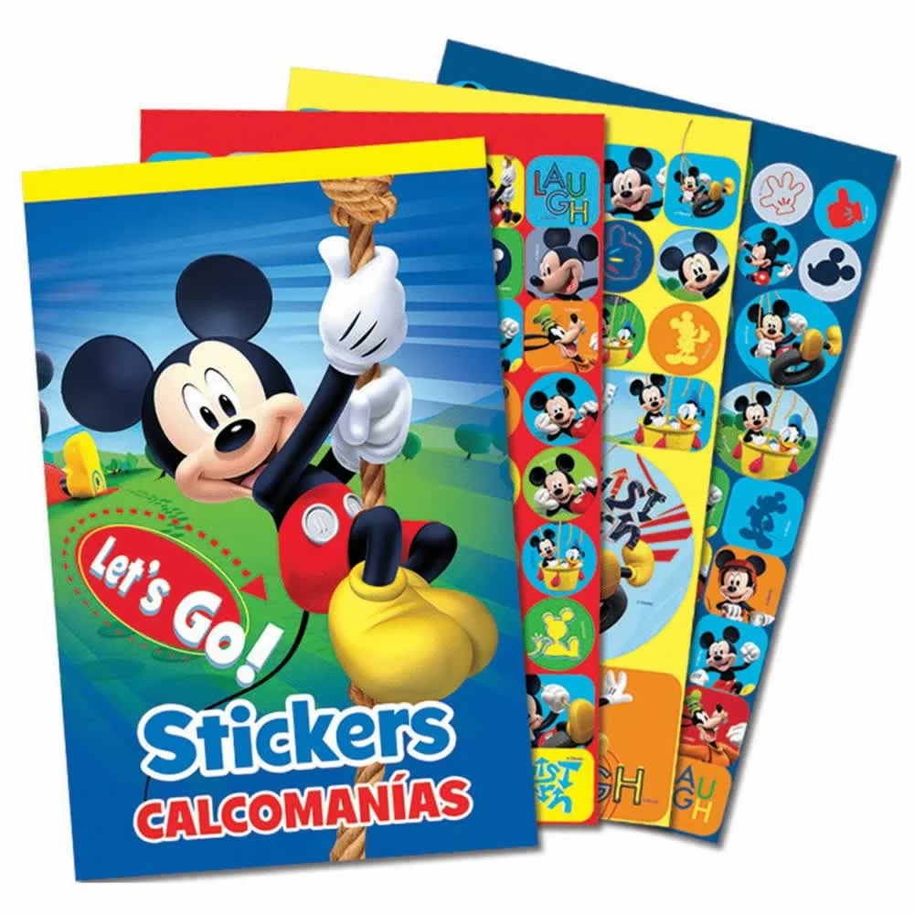 Libreta con stickers escolares con estampado de mickey mouse, variedad