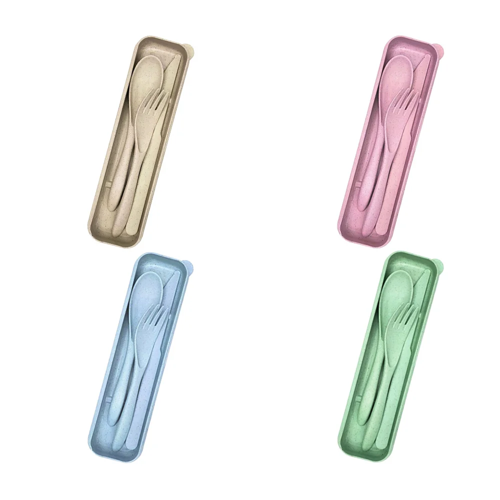 Set 3 cubiertos de plástico con estuche, variedad de colores / tablew…