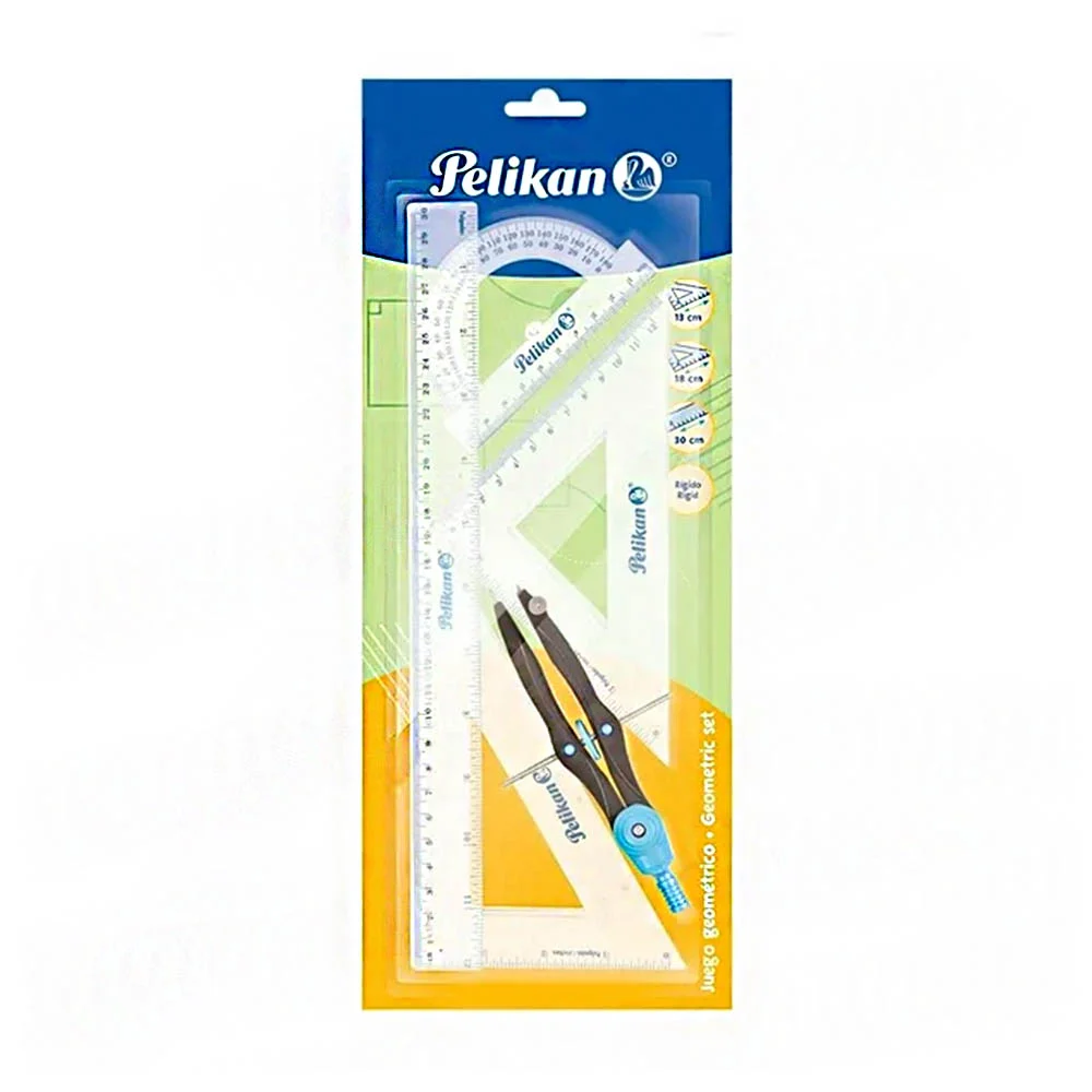 Juego de geometría pelikan 1 regla, 2 escuadras, 1 transportador + co…